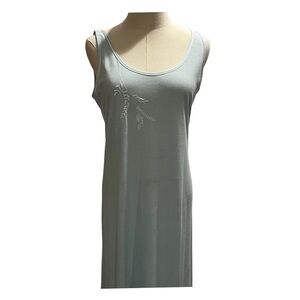 Oscar de la Renta Blue Long Nightgown White Embroidery‎ Sz sm